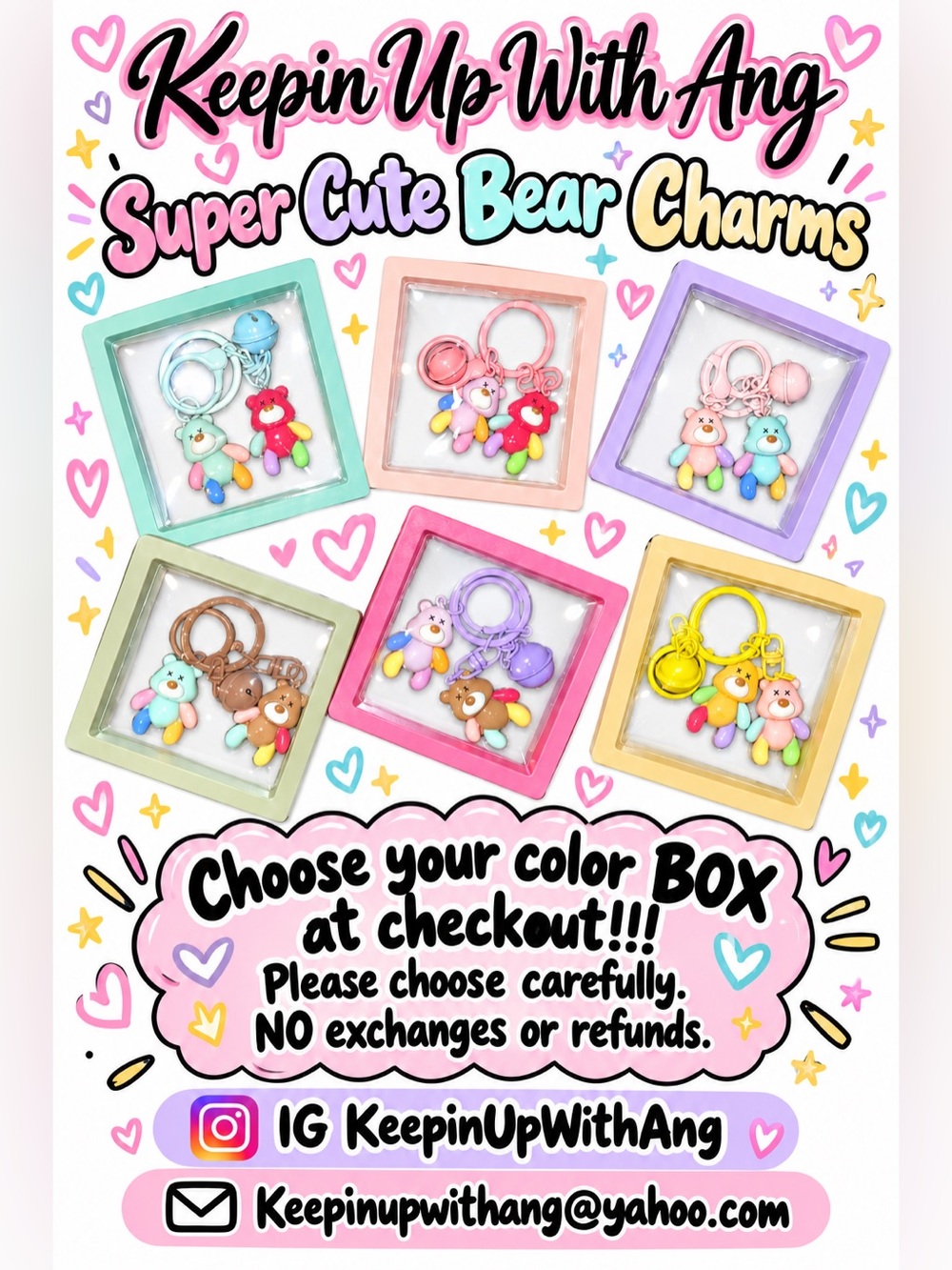 Bear Charms Keychain - Pastel Multi Color